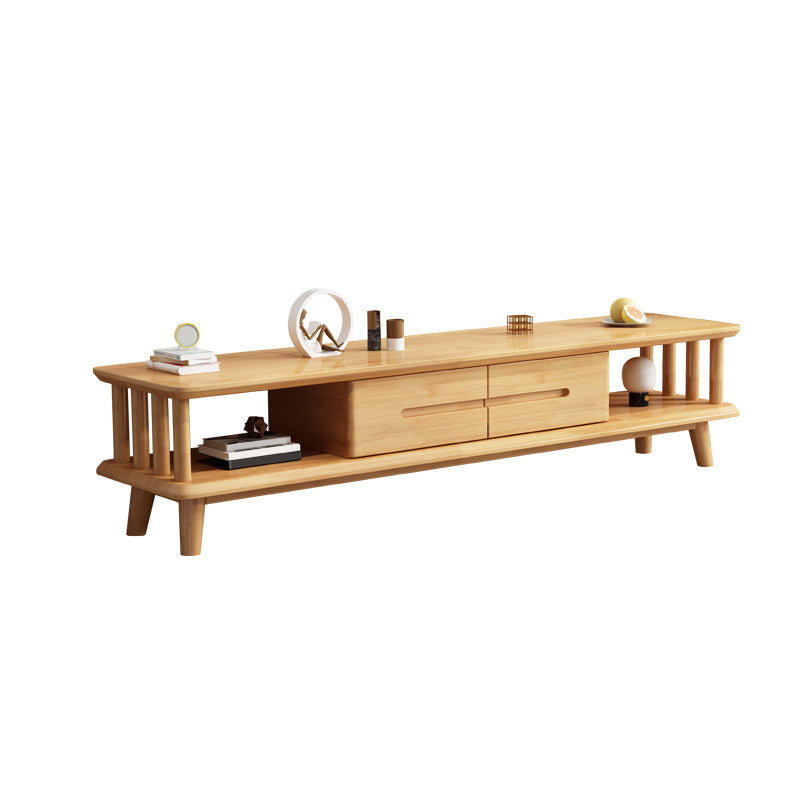 Contemporary Rubber Wood TV Console 2 Drawers Media Console with Splayed Wooden Legs