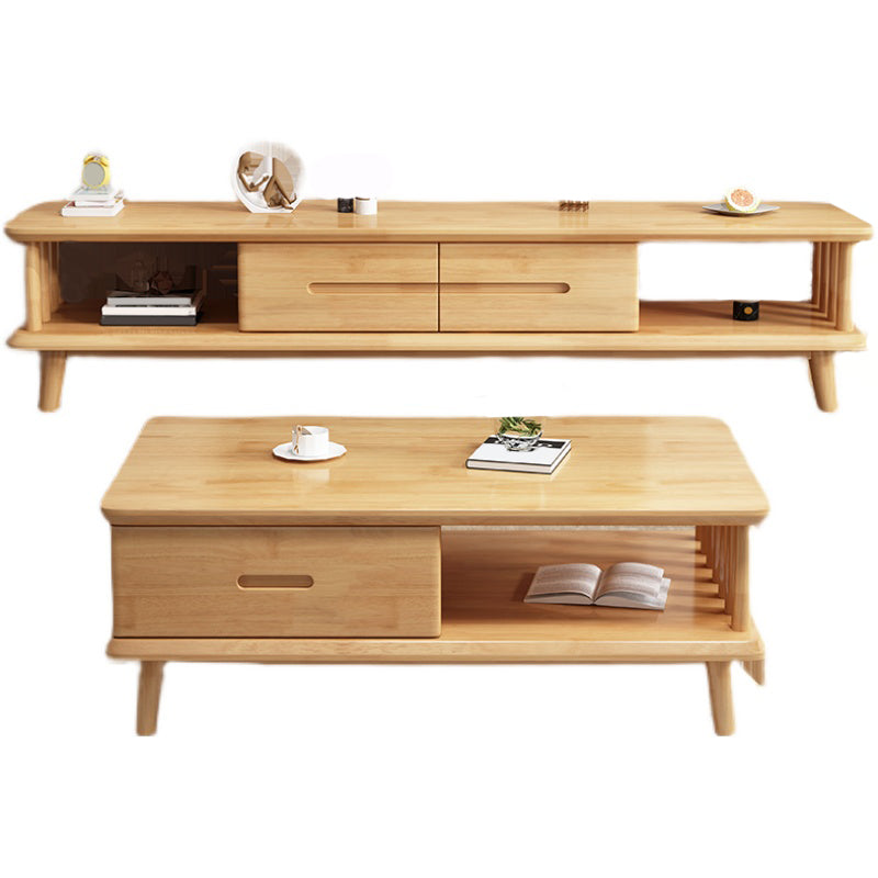 Contemporary Rubber Wood TV Console 2 Drawers Media Console with Splayed Wooden Legs