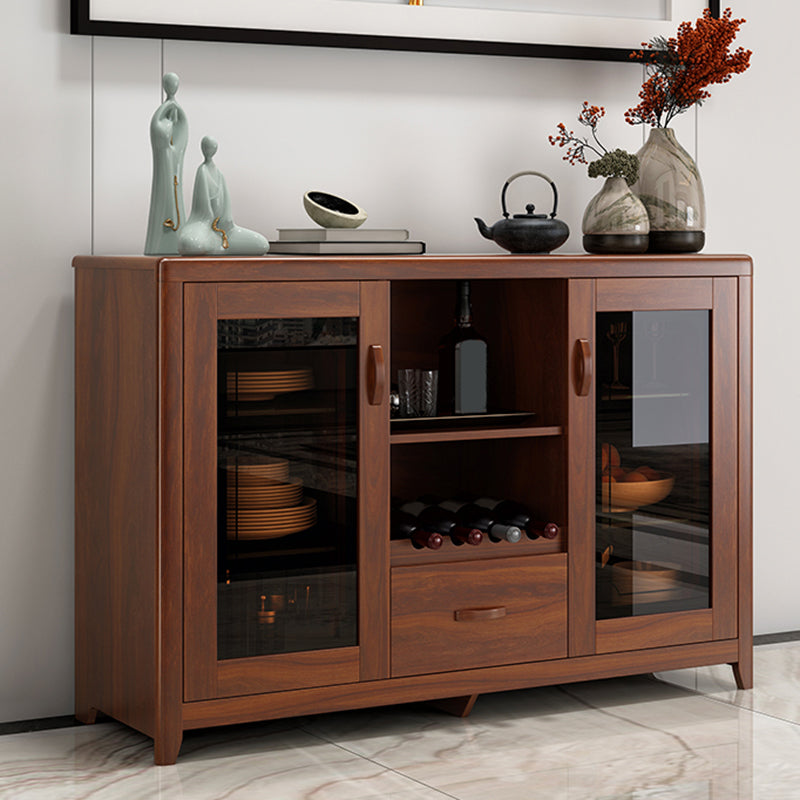 Wooden Dining Hutch Glass Doors Modern China Cabinet with Drawers