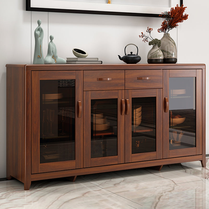 Wooden Dining Hutch Glass Doors Modern China Cabinet with Drawers