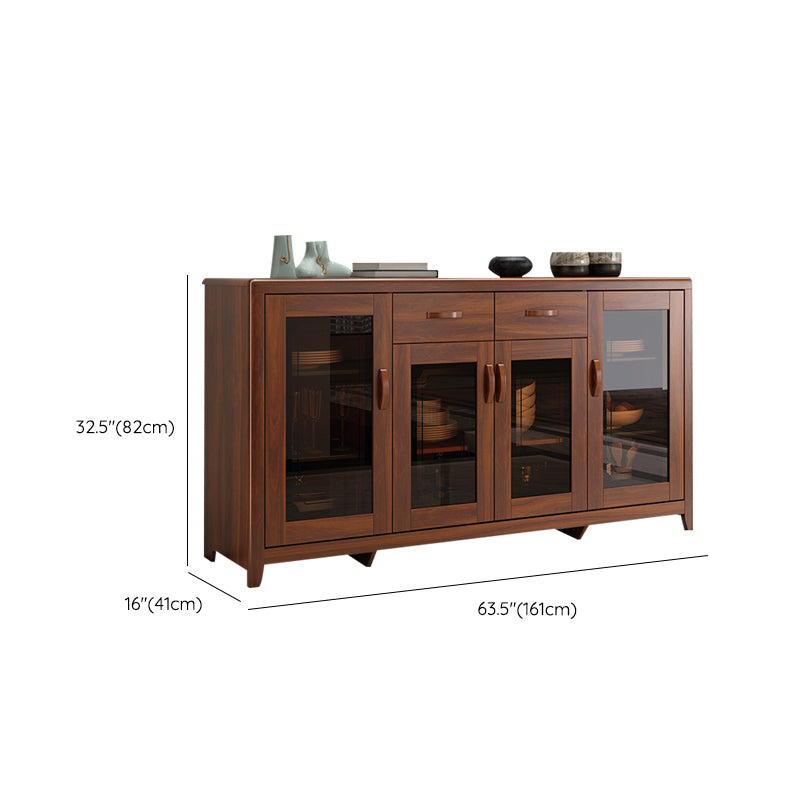 Wooden Dining Hutch Glass Doors Modern China Cabinet with Drawers