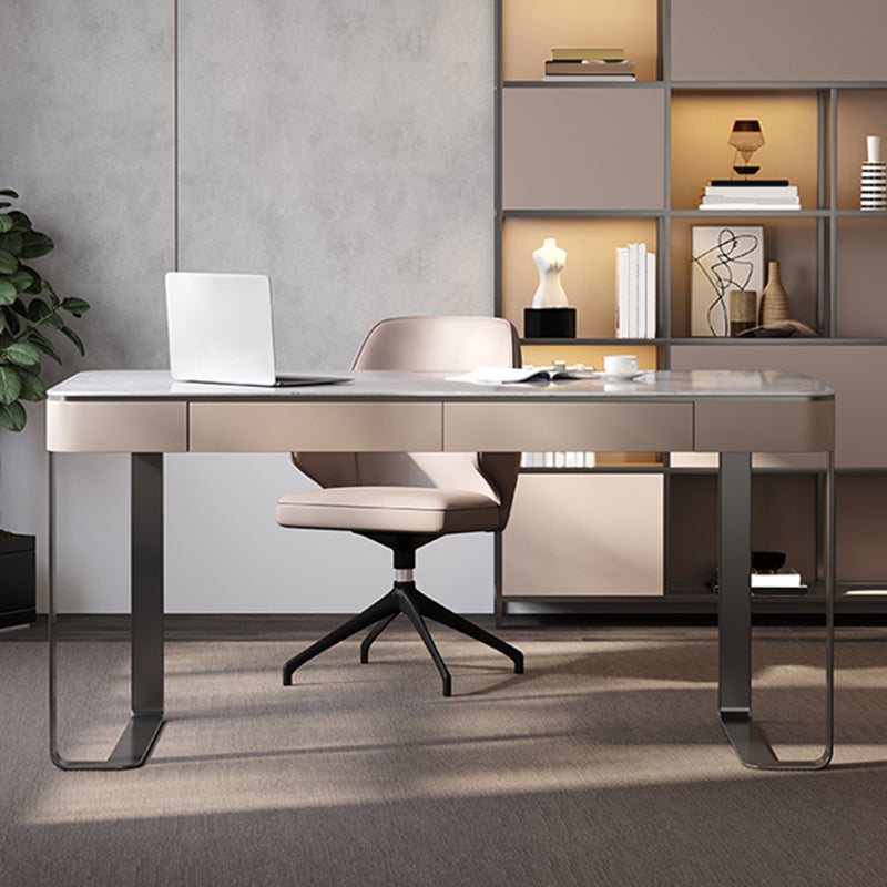 Modern Stone Office Desk Rectangular Shape Task Desks with 2-Drawers for Office