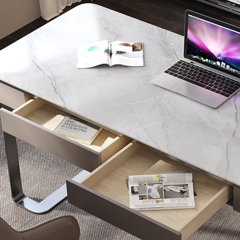 Modern Stone Office Desk Rectangular Shape Task Desks with 2-Drawers for Office