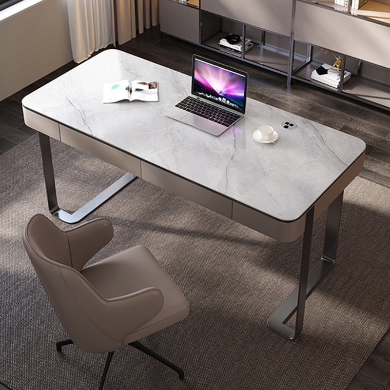 Modern Stone Office Desk Rectangular Shape Task Desks with 2-Drawers for Office