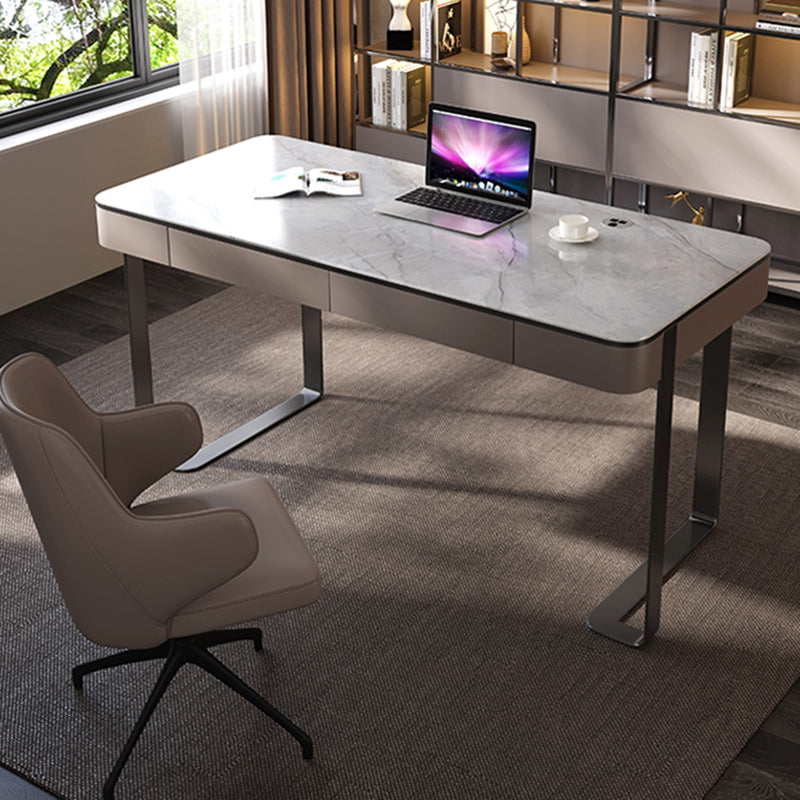 Modern Stone Office Desk Rectangular Shape Task Desks with 2-Drawers for Office