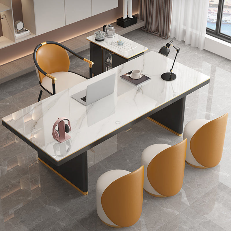 Modern Stone Office Desk Rectangular Shape Task Desk in White and Black