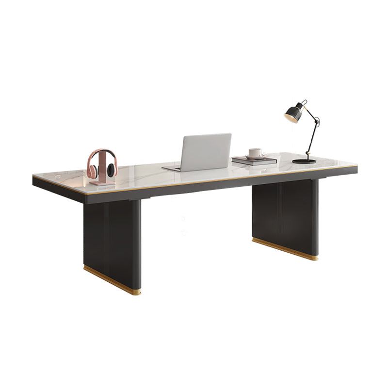 Modern Stone Office Desk Rectangular Shape Task Desk in White and Black