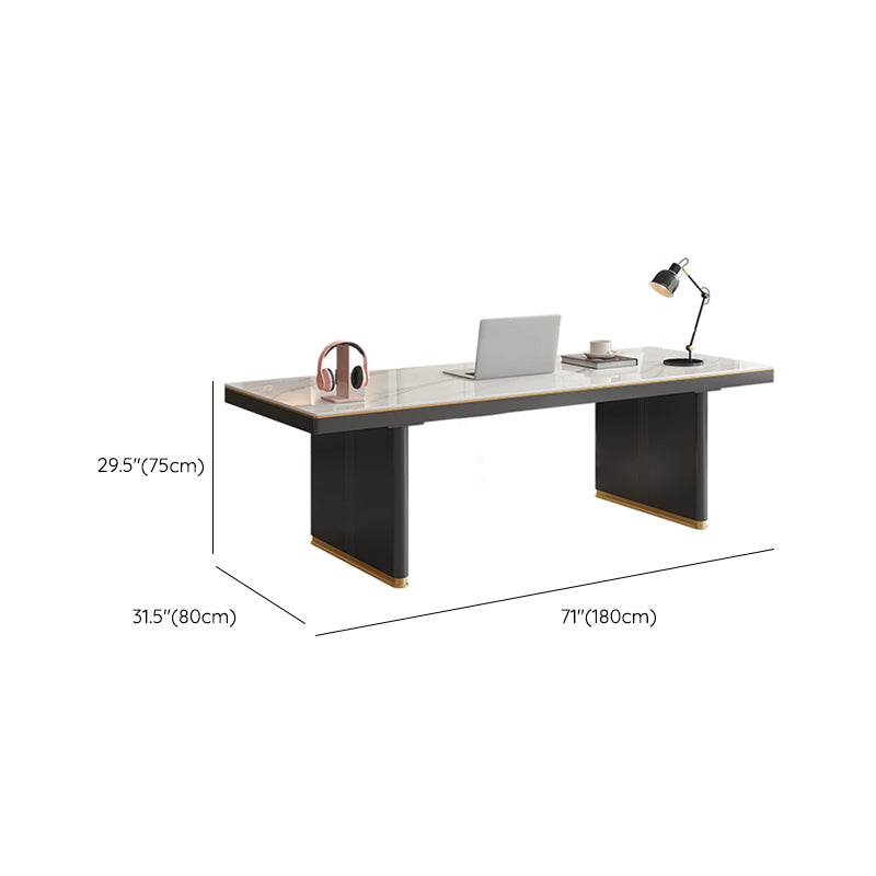 Modern Stone Office Desk Rectangular Shape Task Desk in White and Black