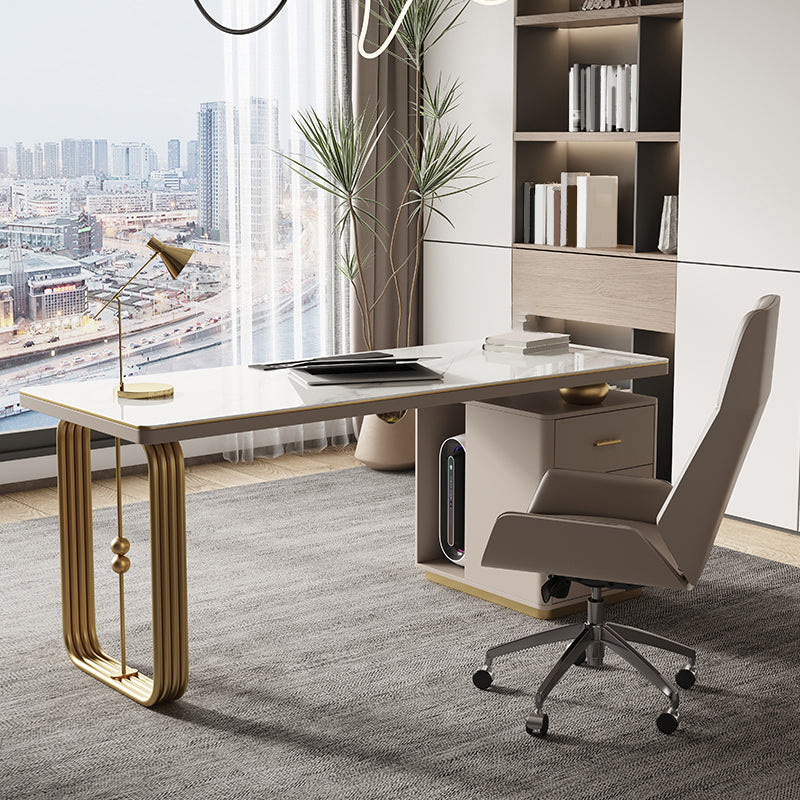 Modern Stone Office Desk Rectangular Shape Task Desk with 2-Legs Foe Office