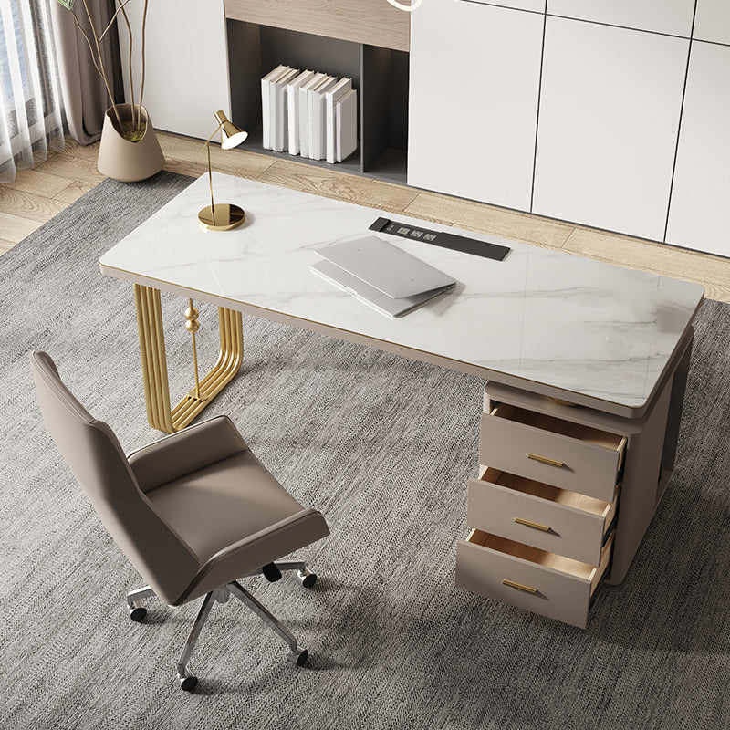 Modern Stone Office Desk Rectangular Shape Task Desk with 2-Legs Foe Office