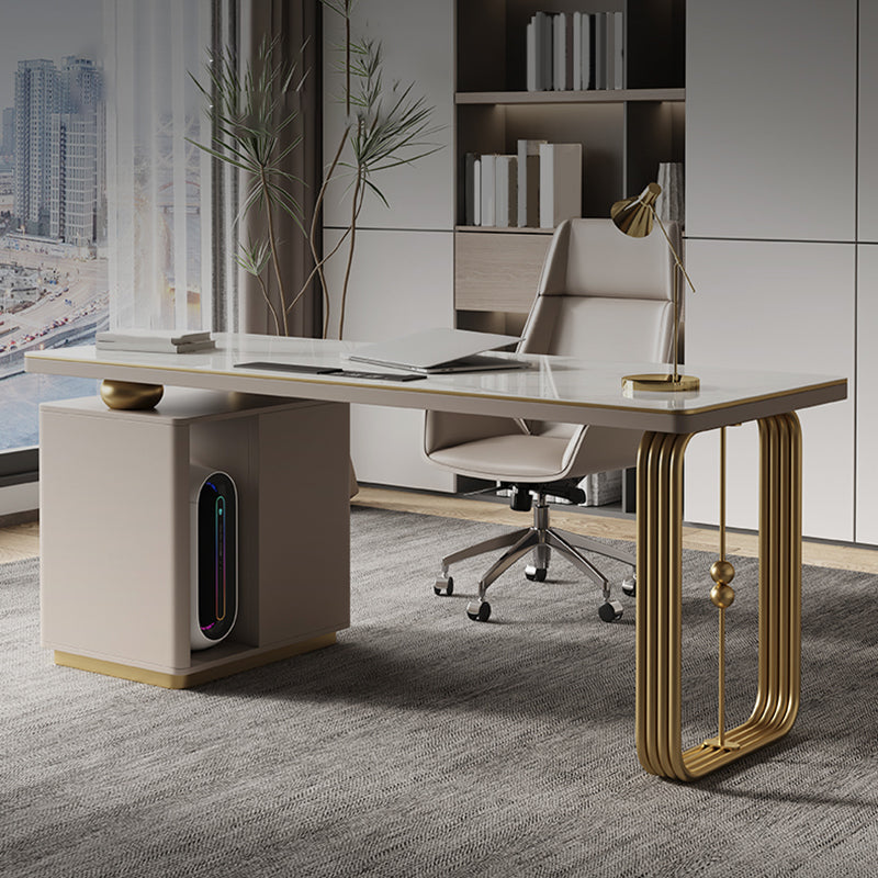 Modern Stone Office Desk Rectangular Shape Task Desk with 2-Legs Foe Office