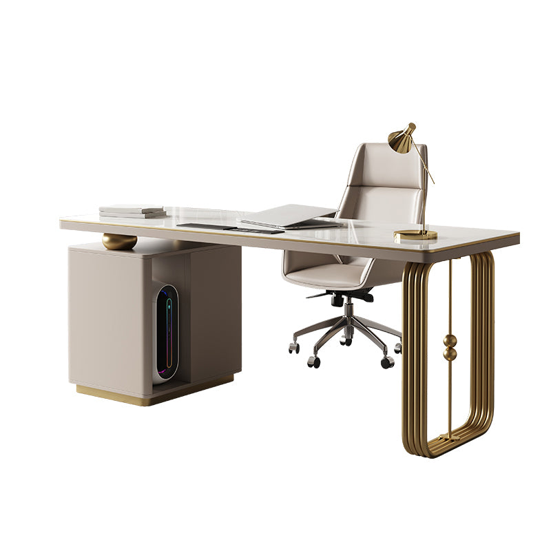 Modern Stone Office Desk Rectangular Shape Task Desk with 2-Legs Foe Office