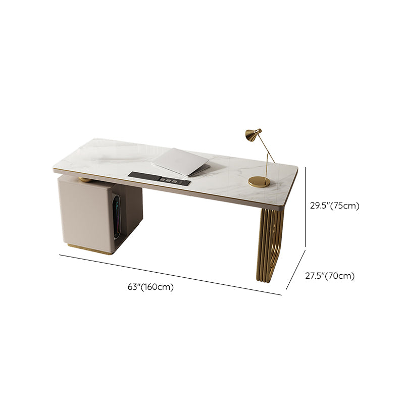 Modern Stone Office Desk Rectangular Shape Task Desk with 2-Legs Foe Office