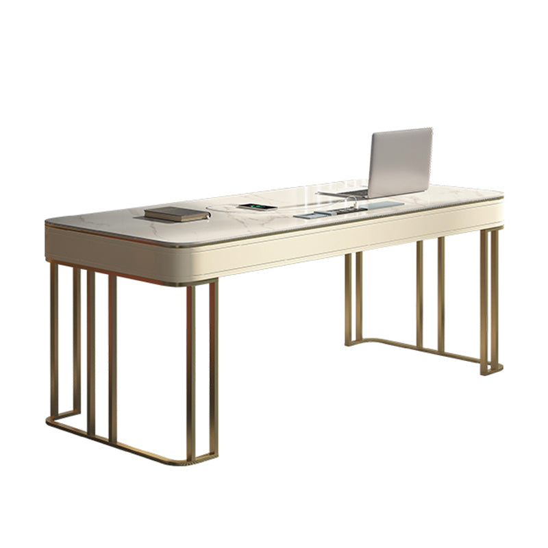 Modern Stone Office Desks Rectangular Shape Task Desks with 2-Drawers in White