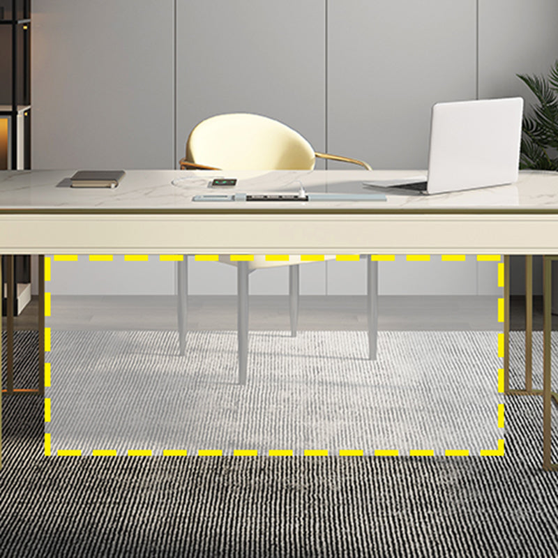 Modern Stone Office Desks Rectangular Shape Task Desks with 2-Drawers in White