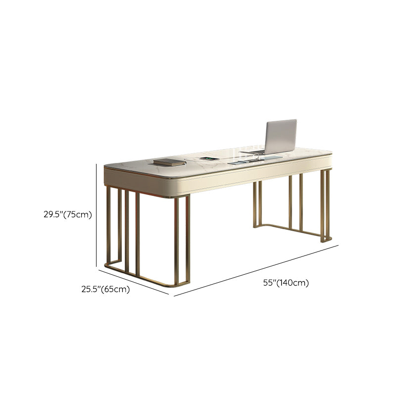 Modern Stone Office Desks Rectangular Shape Task Desks with 2-Drawers in White