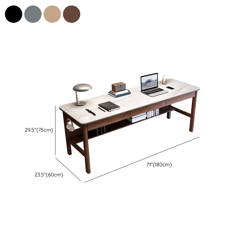 Modern Stone Office Desk Rectangular Shape Task Desk with 4-Legs in Brown/Natural/Grey