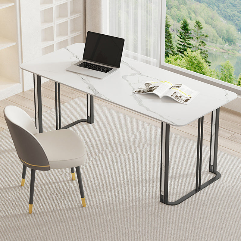 Modern Style Stone Office Desk Rectangular Shape Task Desk with 2-Legs for Office