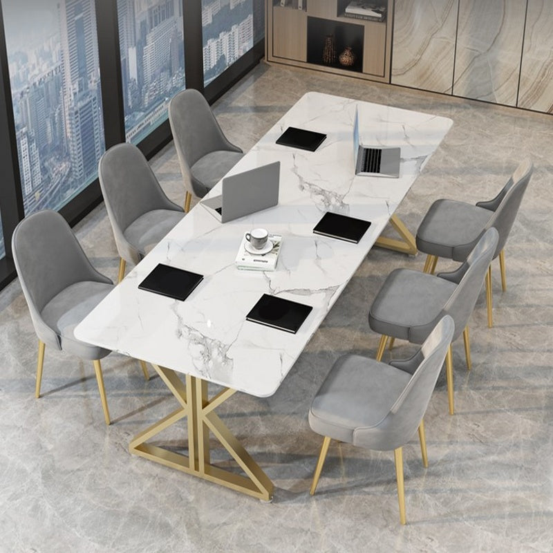 Rectangular Shaped Office Working Tables Stone Writing Desks in White