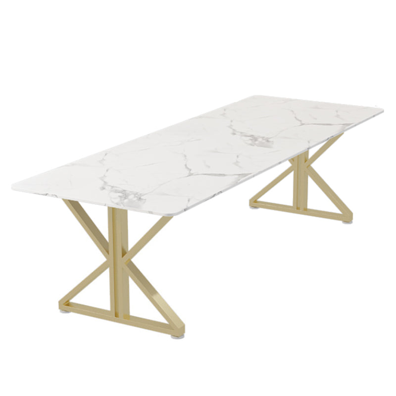 Rectangular Shaped Office Working Tables Stone Writing Desks in White