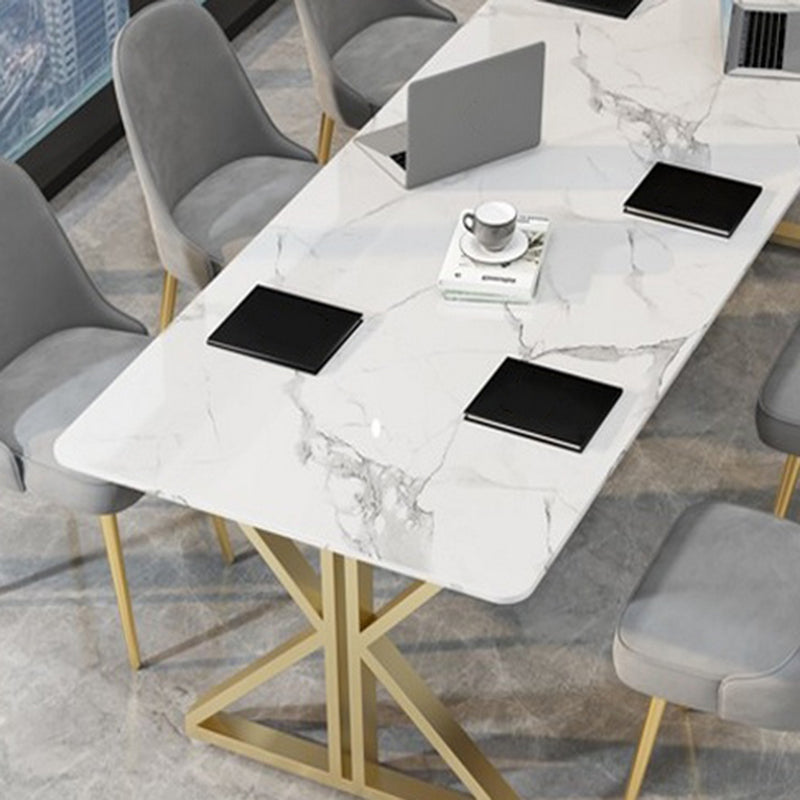 Rectangular Shaped Office Working Tables Stone Writing Desks in White