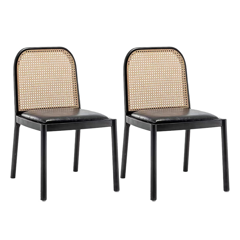 Tropical Rattan Armles Chairs Stacking Outdoors Dining Chairs with Upholstered