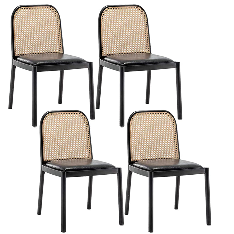 Tropical Rattan Armles Chairs Stacking Outdoors Dining Chairs with Upholstered