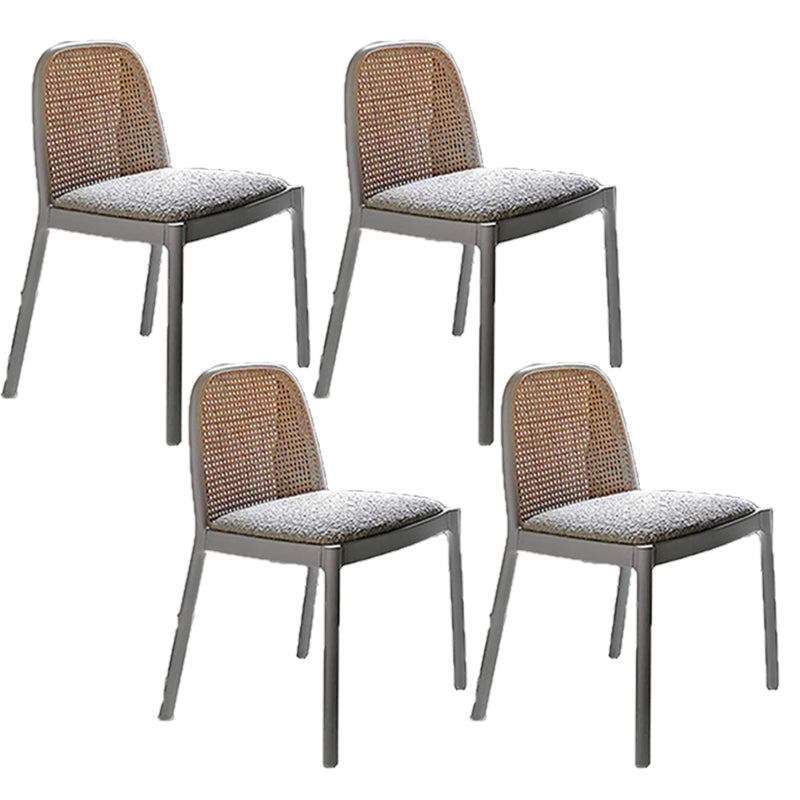 Tropical Rattan Armles Chairs Stacking Outdoors Dining Chairs with Upholstered