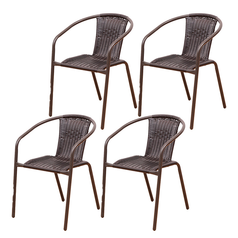 Tropical Rattan Outdoor Bistro Chairs Stacking Outdoors Dining Chairs with Arm