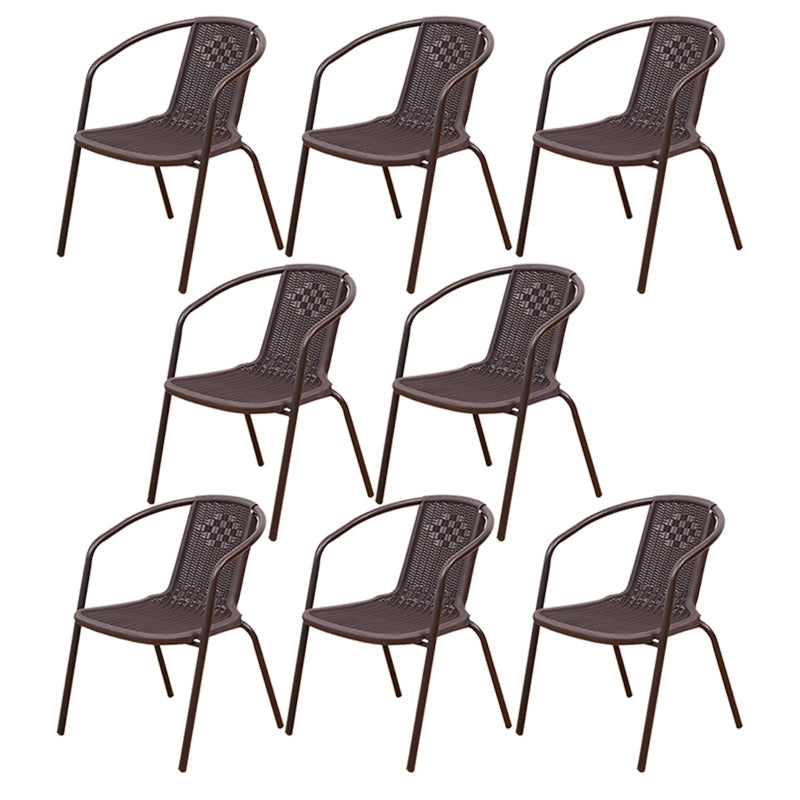 Tropical Rattan Outdoor Bistro Chairs Stacking Outdoors Dining Chairs with Arm