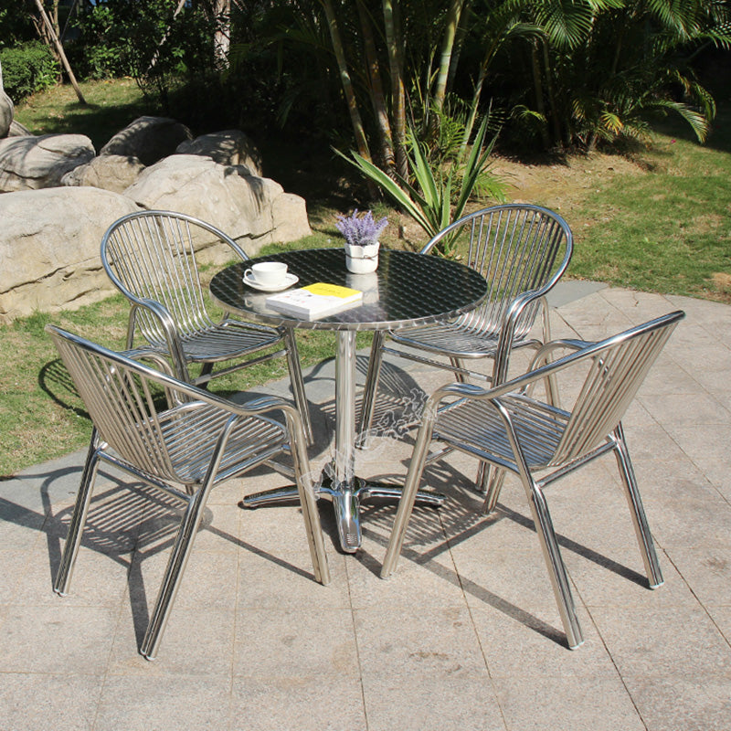 Silver Modern Armchair Metal Stacking Dining Chairs with Arm