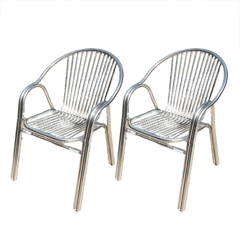 Silver Modern Armchair Metal Stacking Dining Chairs with Arm