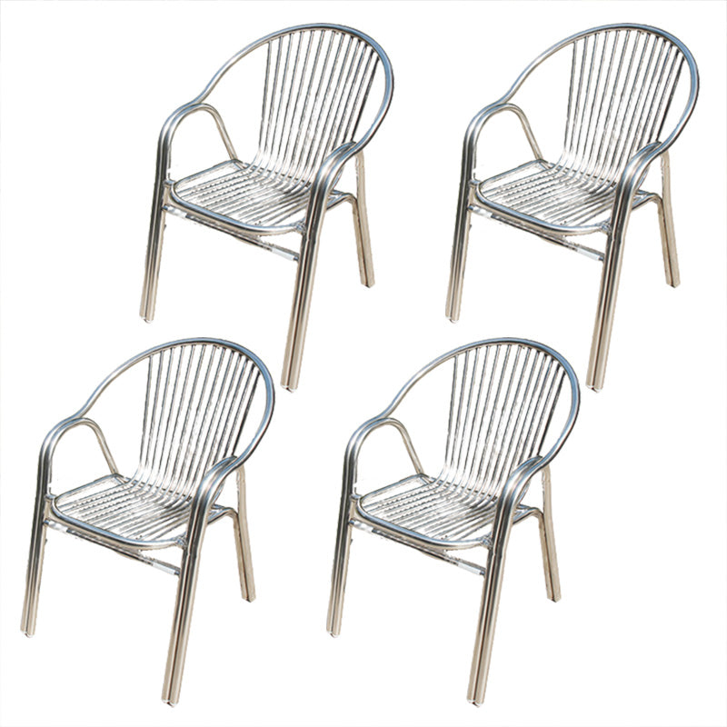 Silver Modern Armchair Metal Stacking Dining Chairs with Arm