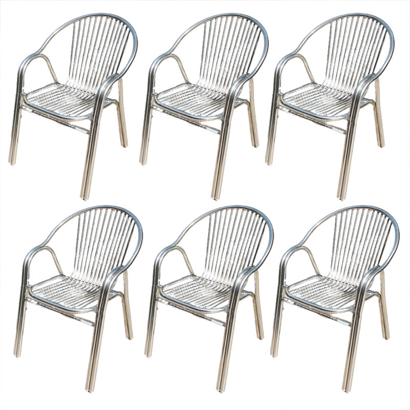 Silver Modern Armchair Metal Stacking Dining Chairs with Arm