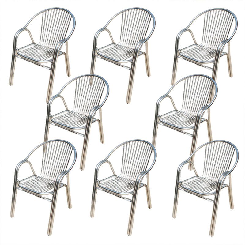 Silver Modern Armchair Metal Stacking Dining Chairs with Arm