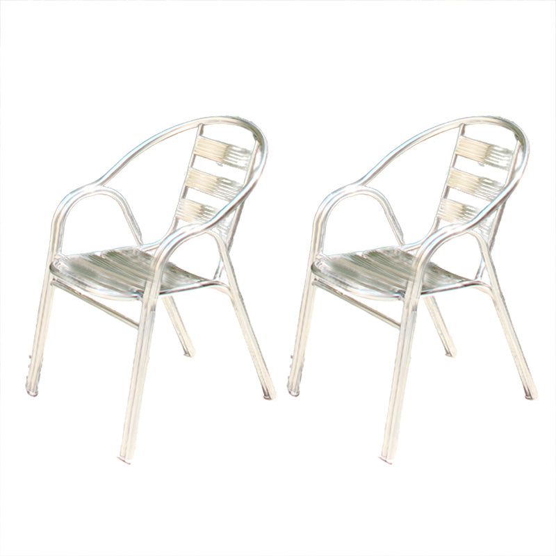 Silver Modern Armchair Metal Stacking Dining Chairs with Arm