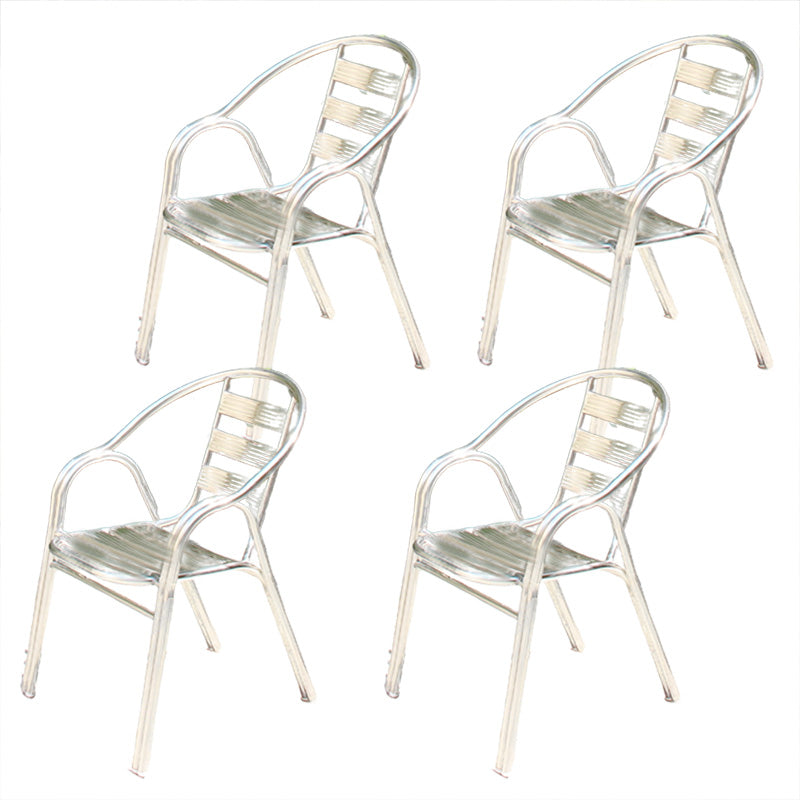 Silver Modern Armchair Metal Stacking Dining Chairs with Arm