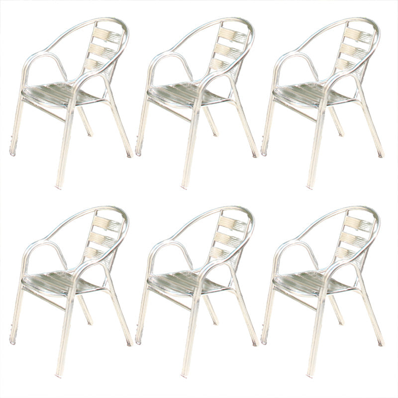 Silver Modern Armchair Metal Stacking Dining Chairs with Arm