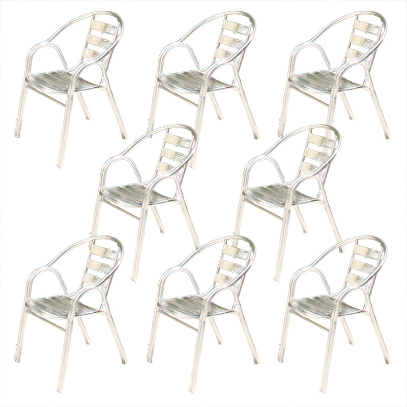 Silver Modern Armchair Metal Stacking Dining Chairs with Arm