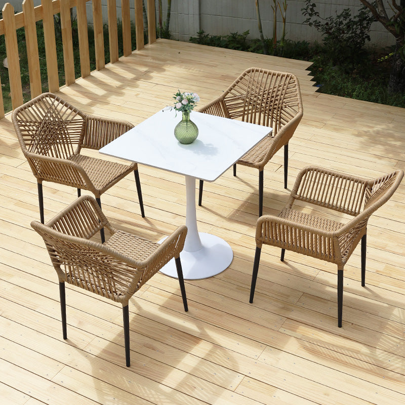 Brown Stacking Armchair Tropical Rattan Dining Chairs with Arm