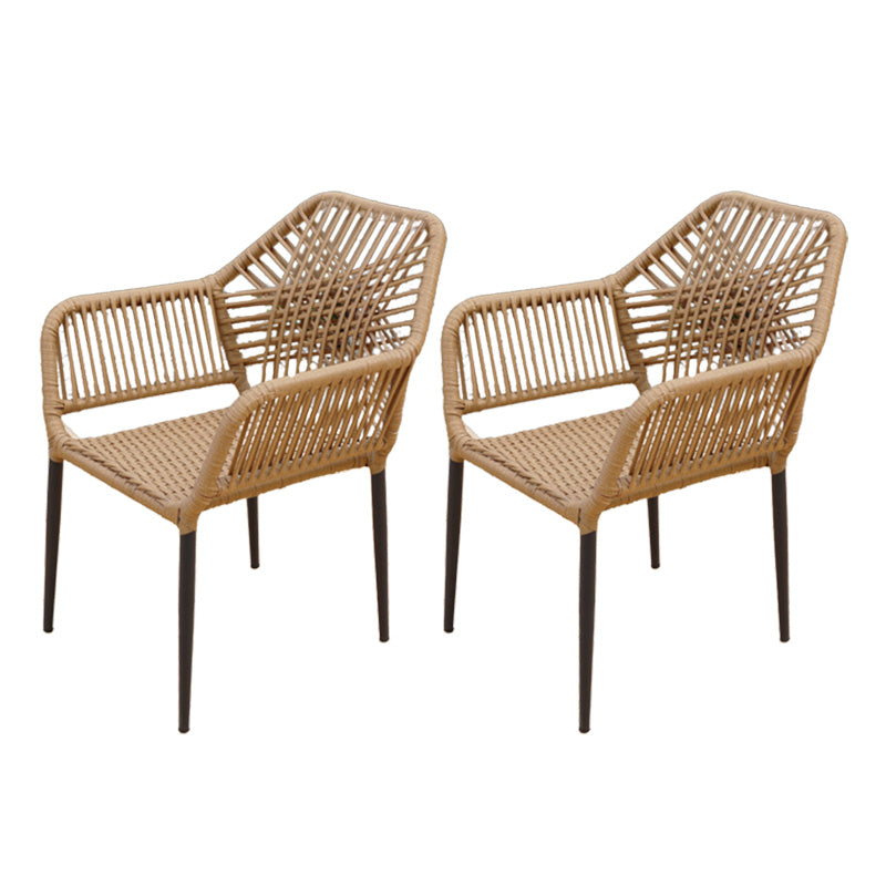 Brown Stacking Armchair Tropical Rattan Dining Chairs with Arm