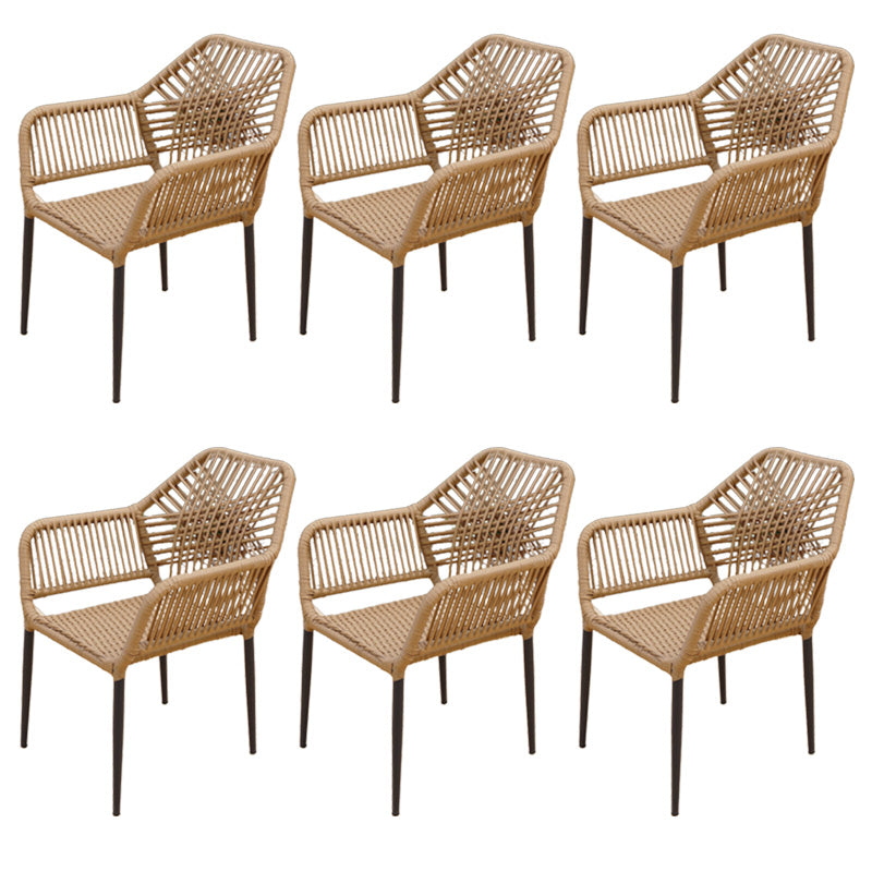 Brown Stacking Armchair Tropical Rattan Dining Chairs with Arm