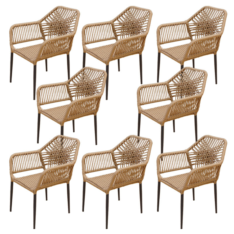 Brown Stacking Armchair Tropical Rattan Dining Chairs with Arm