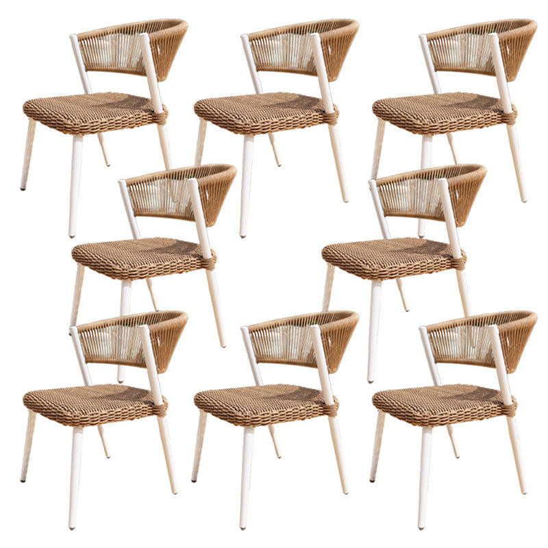 Brown Stacking Armchair Tropical Rattan Dining Chairs with Arm