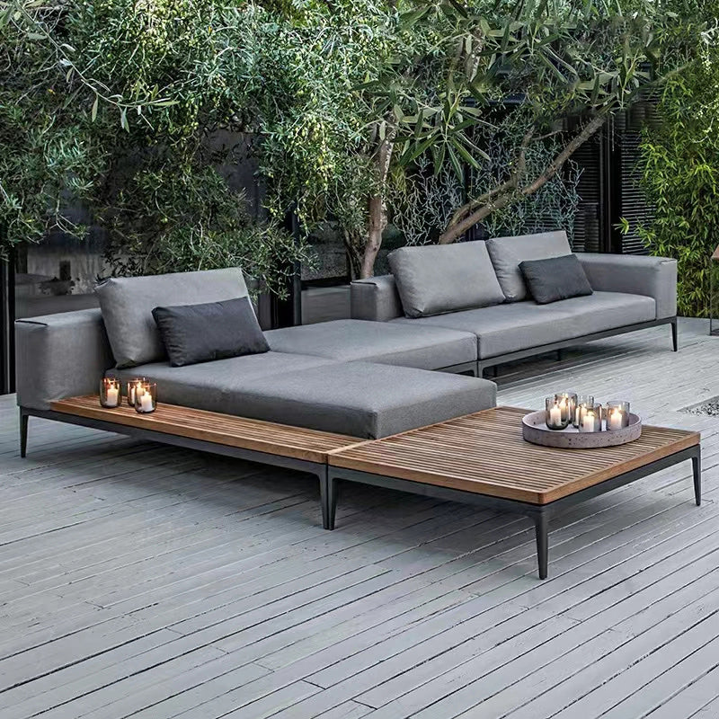 Contemporary Cushion Outdoor Sofa Water Resistant Patio Sofa in Gray