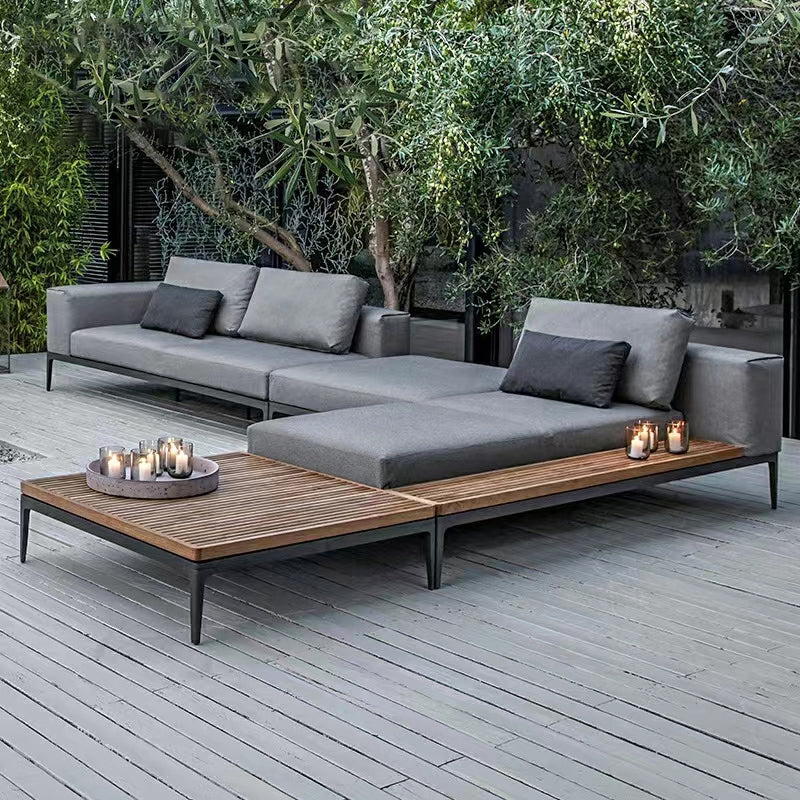 Contemporary Cushion Outdoor Sofa Water Resistant Patio Sofa in Gray