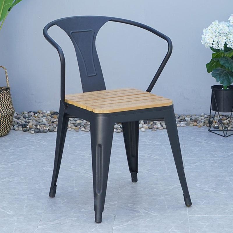 Industrial Metal Stacking Dining Armchair Water Resistant Patio Arm Chair