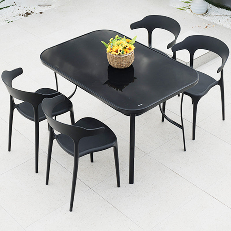 Contemporary Side Chair Black Plastic Armles Patio Dining Chair