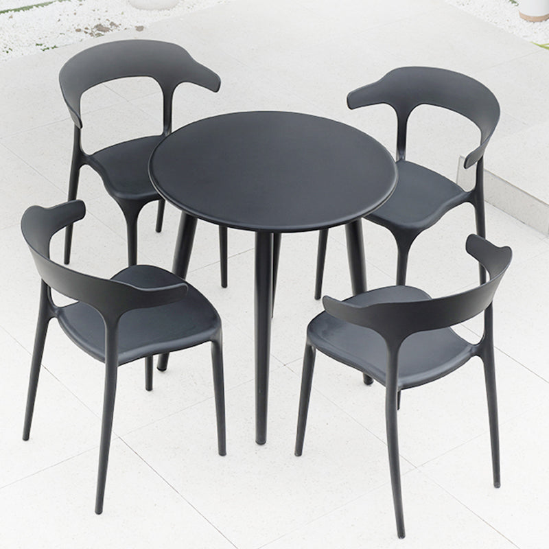 Contemporary Side Chair Black Plastic Armles Patio Dining Chair