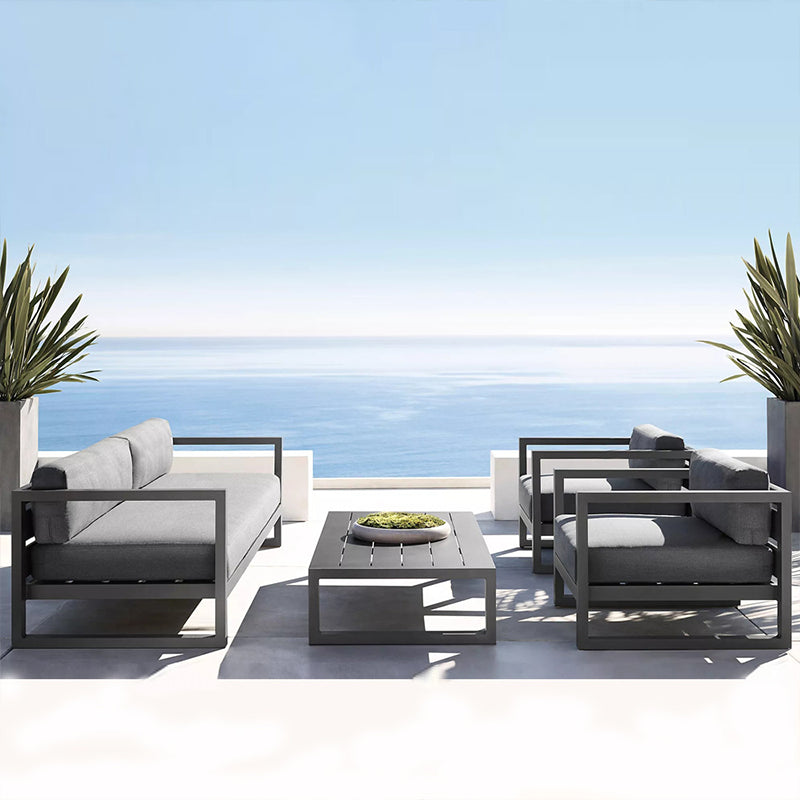 Industrial Style Outdoor Sofa Black Aluminum Standard Seating